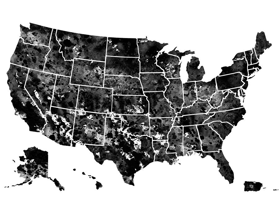 Black Map Of Usa Map of USA black Digital Art by Erzebet S