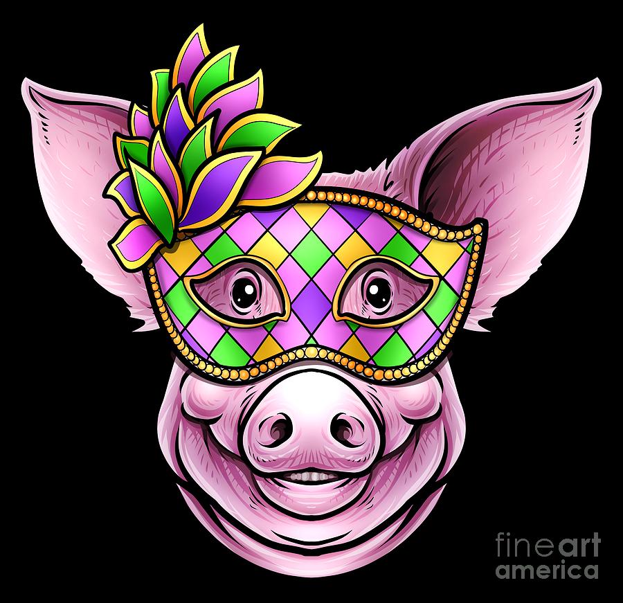 Mardi Gras Pink Piglet With Cute Mask Digital Art by Mister Tee - Fine ...