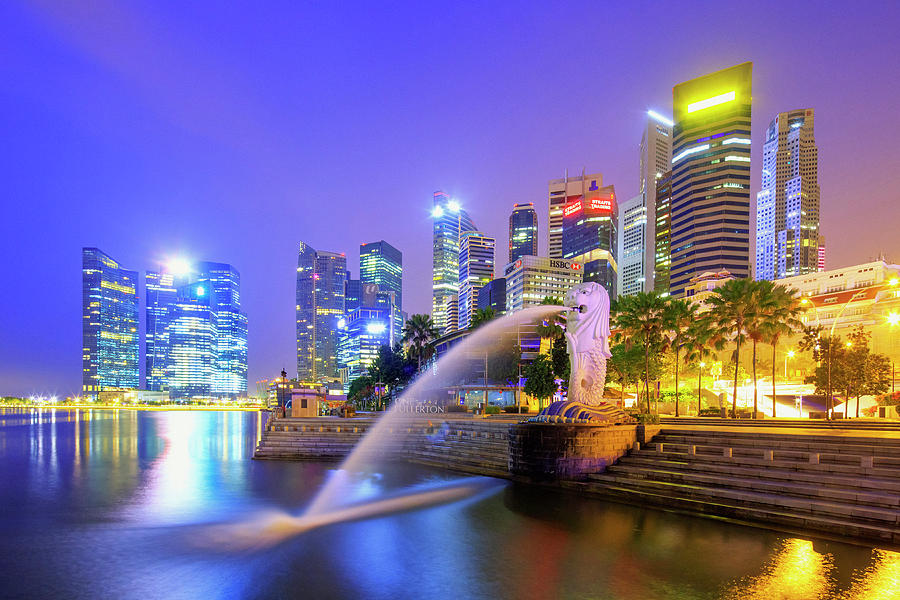 Marina Bay & Merlion, Singapore City #1 Digital Art by Maurizio Rellini