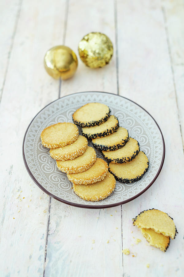 Marzipan Biscuits With Two Types Of Sesame Seeds For Christmas #1 Photograph by Jan Wischnewski