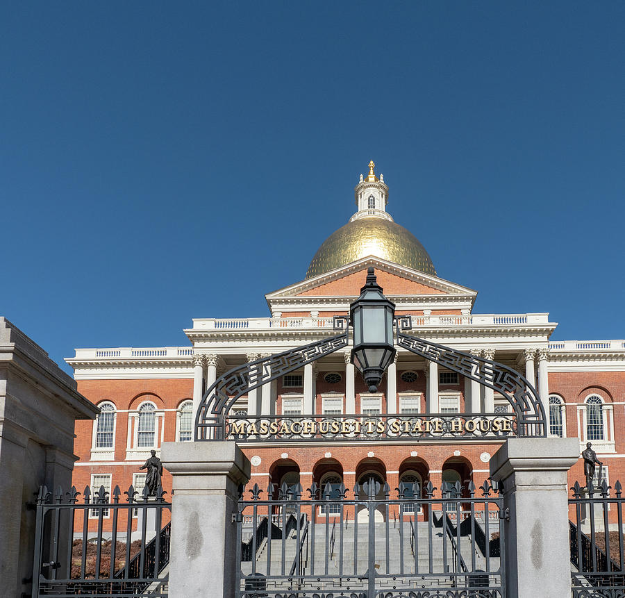 Massachusetts State House on a bright blue sky day #1 Photograph by Kyle Lee