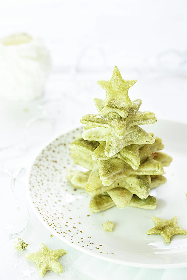 Matcha Green Tea Christmas Stars Stuffed With Goats Cheese And Confit Zucchinis #1 Photograph by Jonneskindt