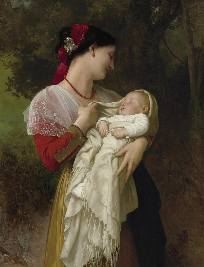 William Adolphe Bouguereau Painting - Maternal Admiration #1 by William-Adolphe Bouguereau