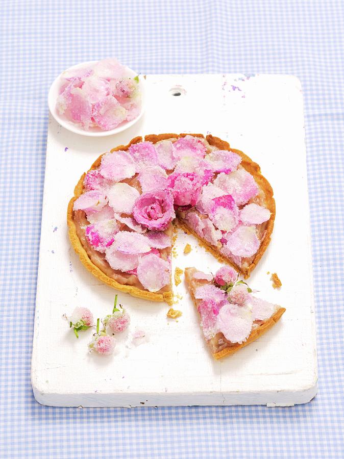 Mazurek easter Cake, Poland With Rose Jam, Mascarpone And Sugared Rose Petals #1 Photograph by Rua Castilho