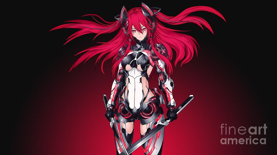 Mecha Girl Red Ultra HD Drawing by Hi Res