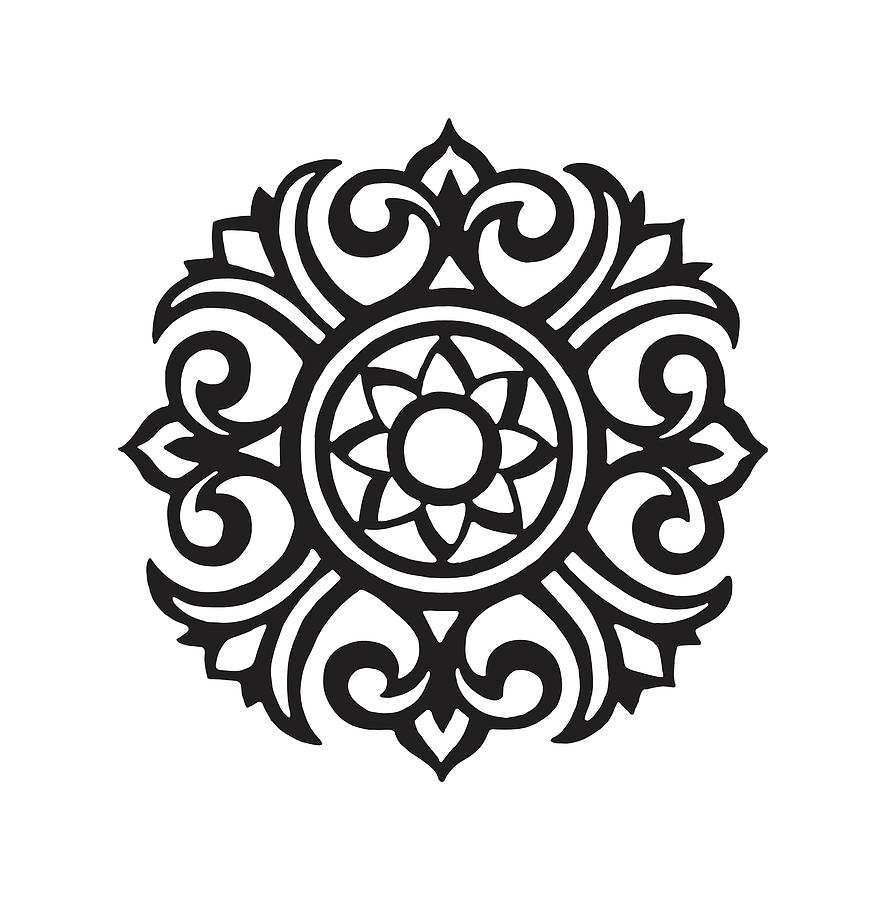 Black And White Drawing - Medallion Ornament #1 by CSA Images