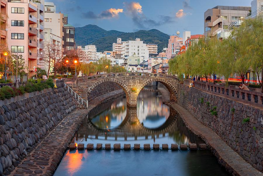 Architecture Photograph - Megane Spectacles Bridge In Nagasaki #1 by Sean Pavone