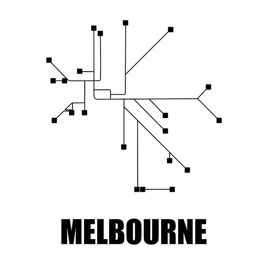 Map Digital Art - Melbourne White Subway Map #1 by Naxart Studio