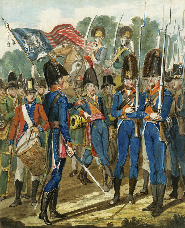 Members of the City Troop and Other Philadelphia Soldiery #2 Drawing by John Lewis Krimmel