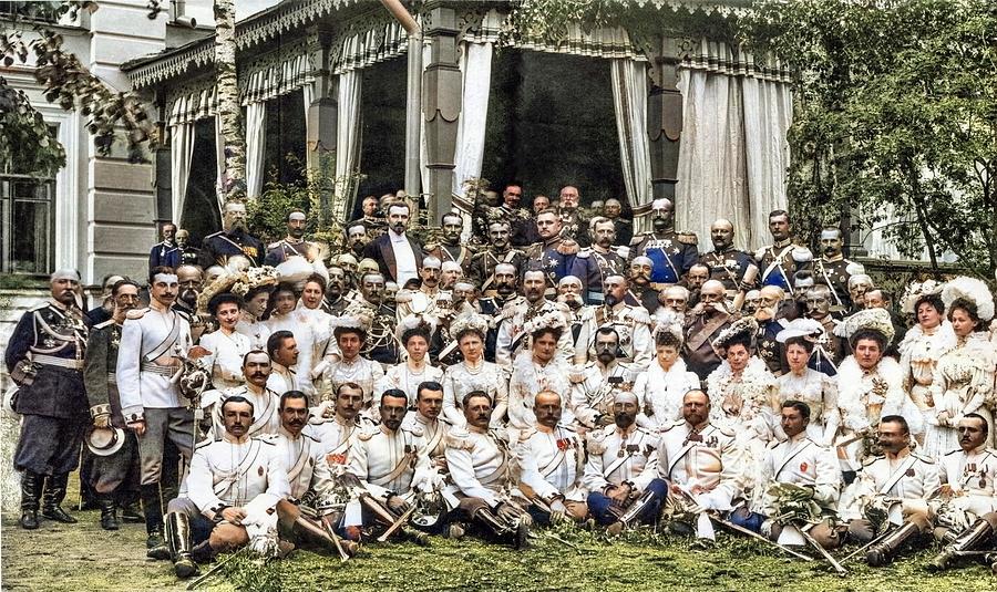 Members of the House of Romanov among the officers of the Life Guard Cuirassier Regiment and their w #1 Painting by Celestial Images
