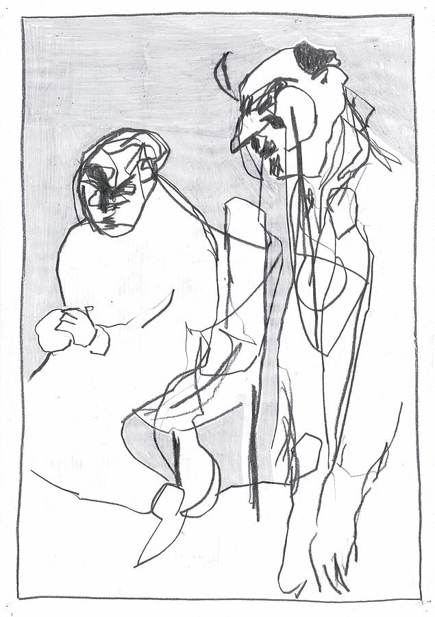 Men in a room #1 Drawing by Edgeworth Johnstone