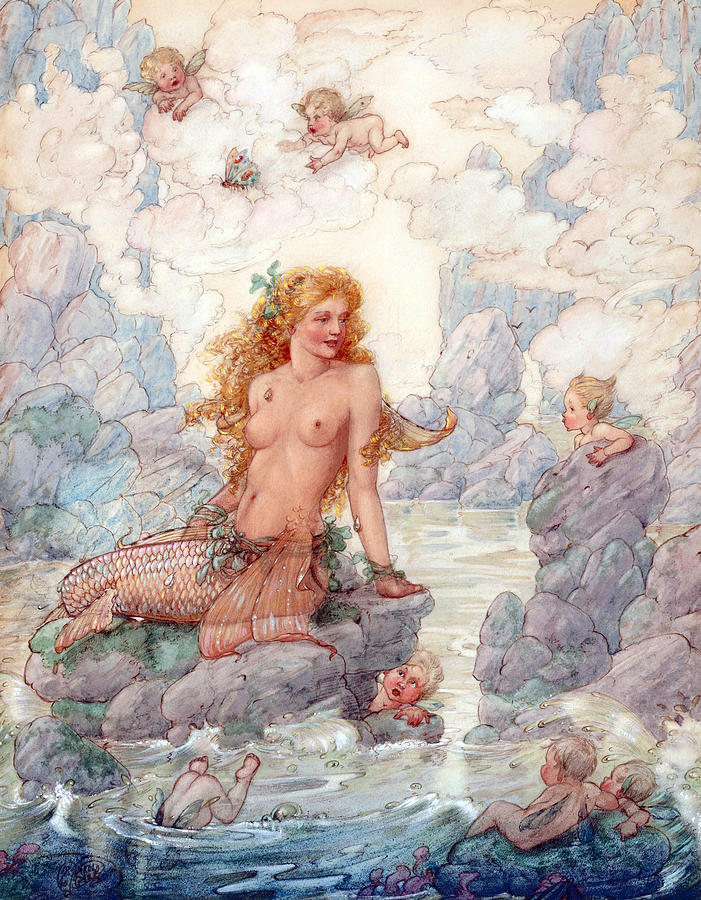 Mermaid and Angels #1 Painting by Harold Gaze