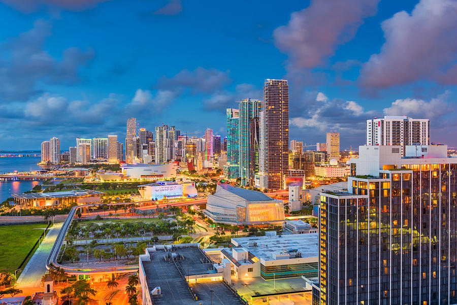Miami Photograph - Miami, Florida, Usa Aerial Skyline #1 by Sean Pavone