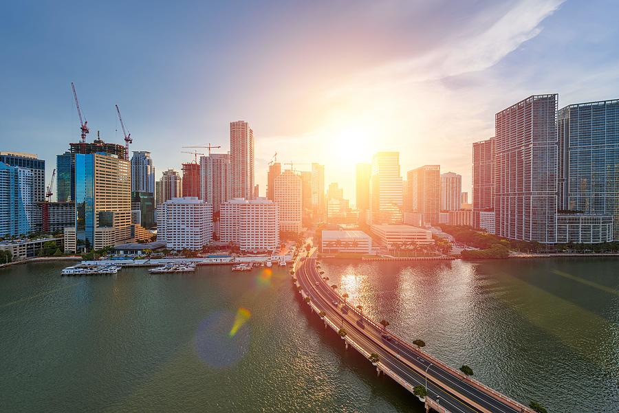 Sunset Photograph - Miami, Florida, Usa Skyline #1 by Sean Pavone