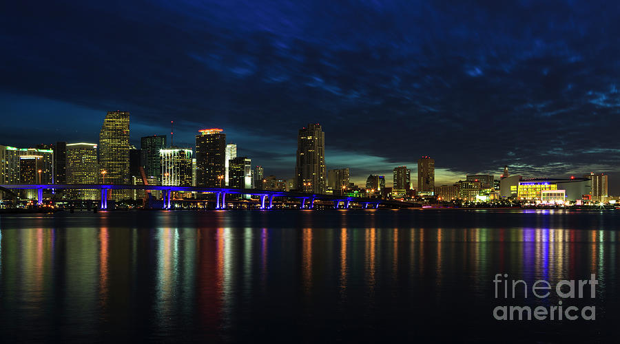Miami Sunset Skyline Photograph by Raul Rodriguez