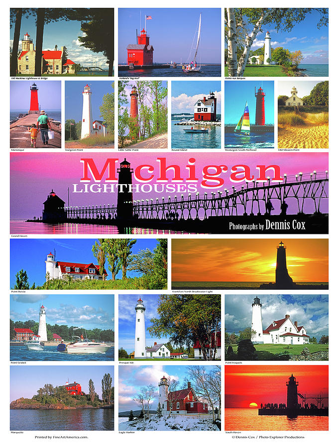 Michigan Lighthouses Travel Poster Photograph