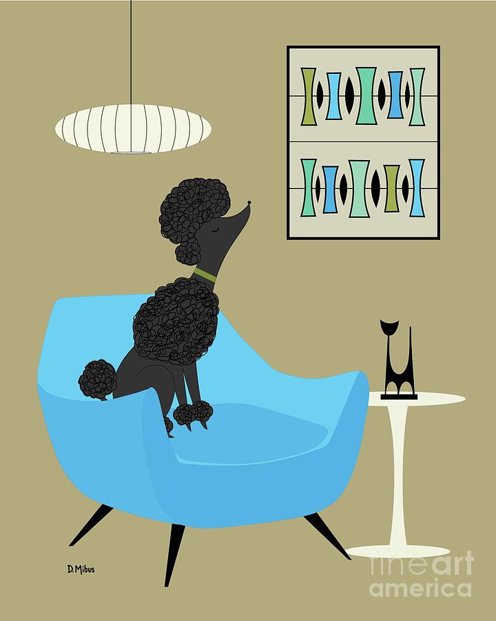 Mid Century Modern Black Poodle Digital Art by Donna Mibus