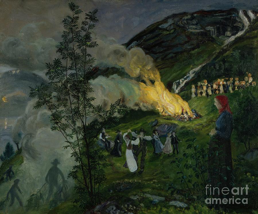 Midsummer Fire, 1911 Painting by Nikolai Astrup