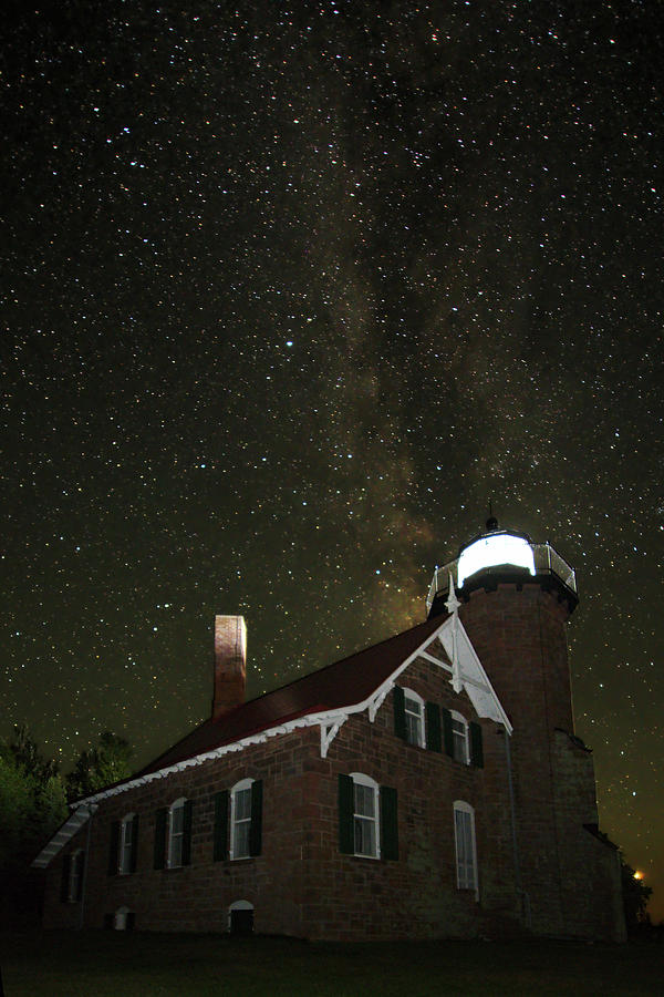 Milky Way over Sand Island Lighthouse Photograph by Chris Pappathopoulos