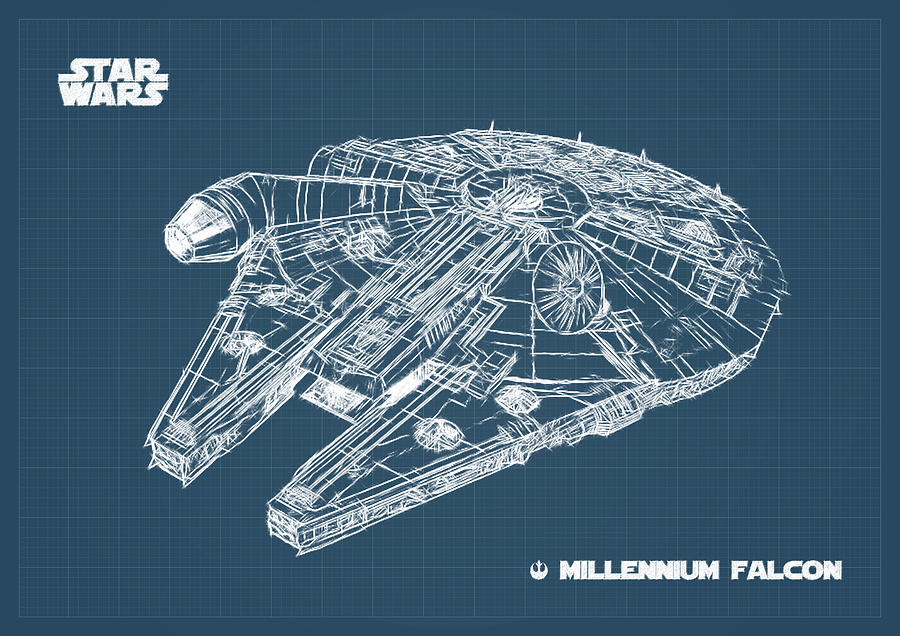 Star Wars Digital Art - MILLENNIUM FALCON blueprint #2 by Dennson Creative