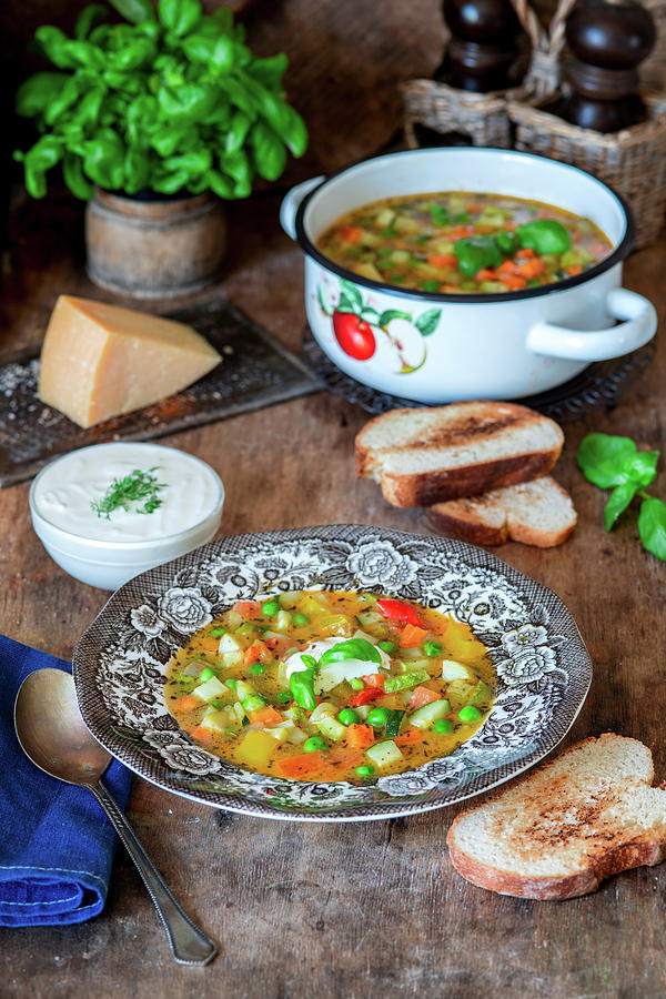 Minestrone With Toasted Bread #1 Photograph by Irina Meliukh