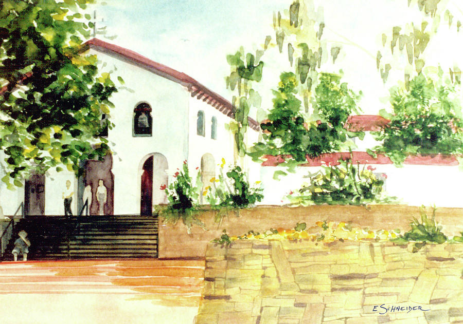 Mission at San Luis Obispo, California #1 Painting by Edie Schneider