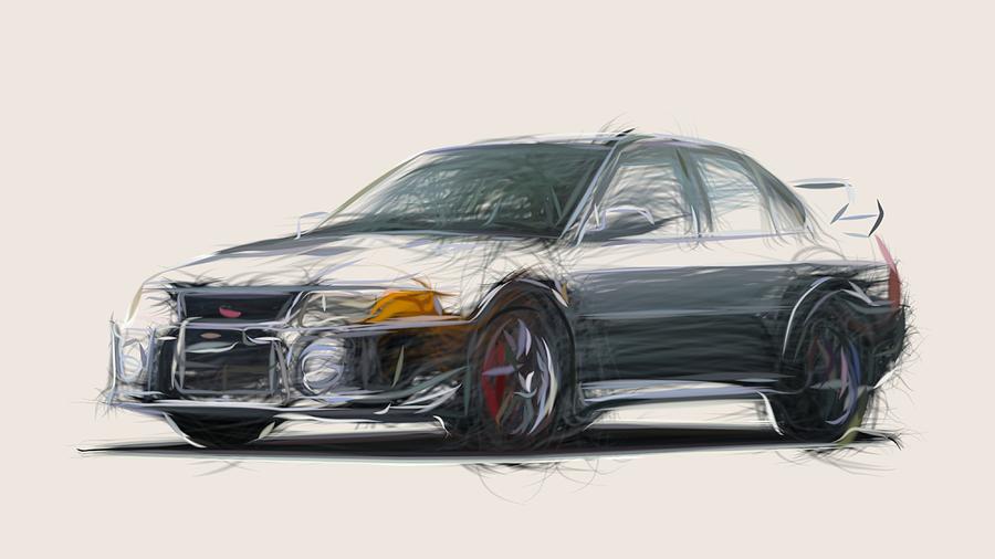Mitsubishi Lancer GSR Evolution V Draw #1 Digital Art by CarsToon Concept