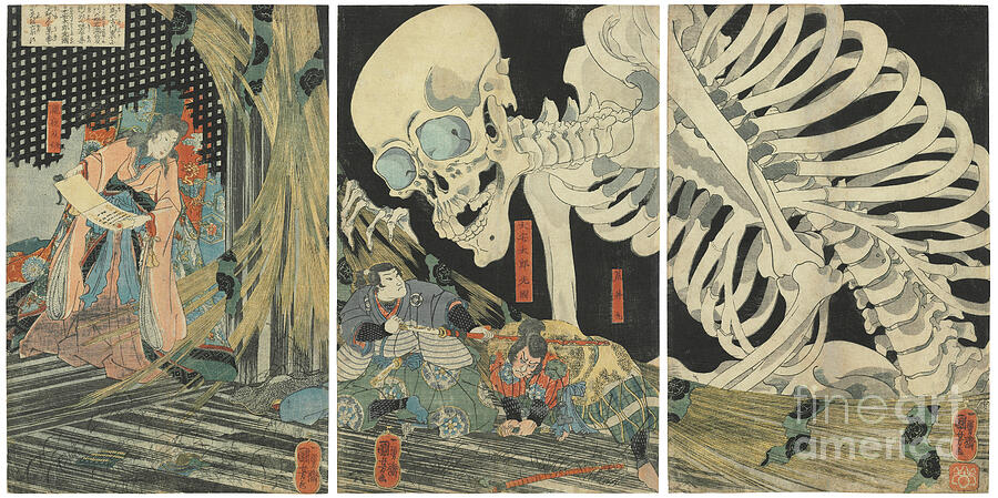 Up Movie Painting - Mitsukuni Defying The Skeleton Spectre Conjured Up By Princess Takiyasha by Utagawa Kuniyoshi