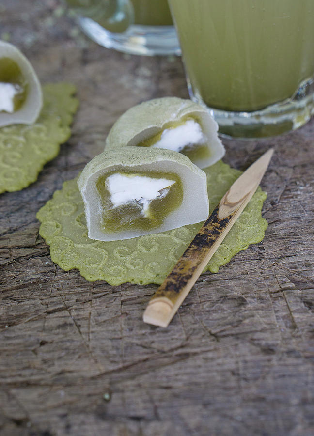 Mochi With Green Tea japanese Rice Cakes #1 Photograph by Martina Schindler