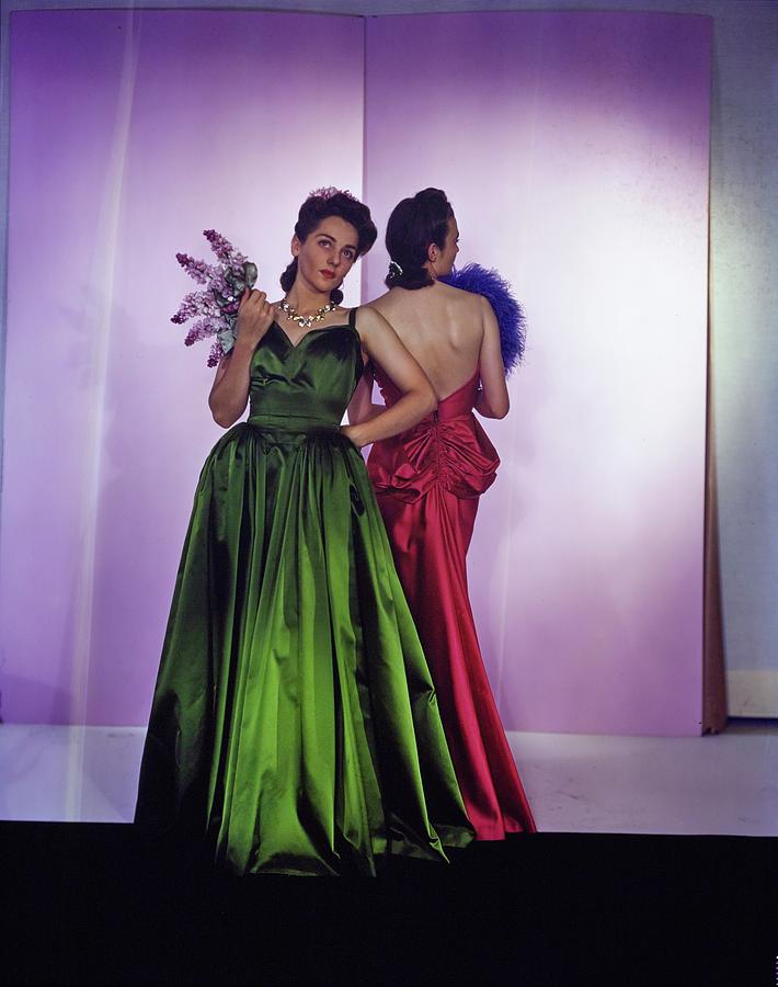 Models In Nettie Rosenstein Satin Gowns #1 Photograph by Horst P. Horst