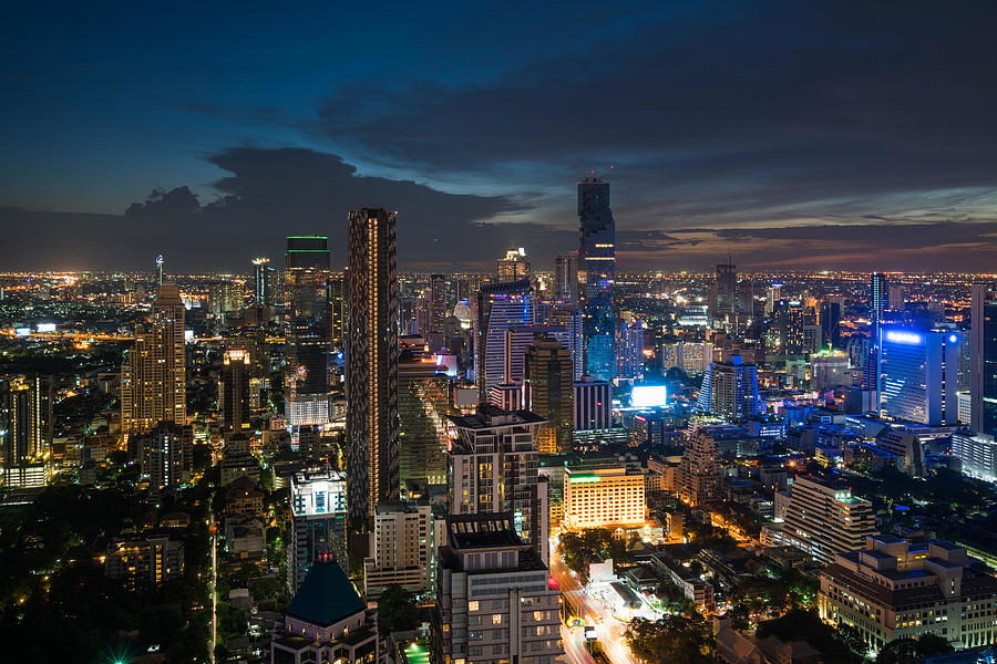 Sunset Photograph - Modern Building In Bangkok Business #1 by Prasit Rodphan