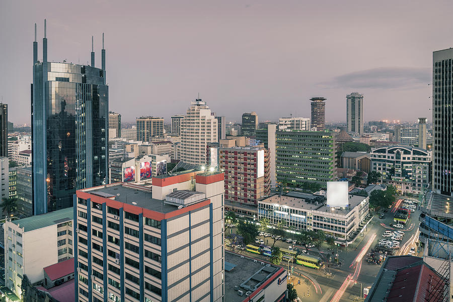 Modern Buildings Downtown Nairobi, At Dusk, Nairobi Area, Kenya, Africa ...