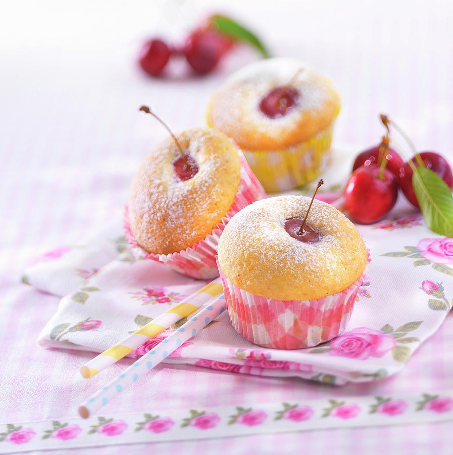 Moist Cherry Cupcakes #1 Photograph by Bru