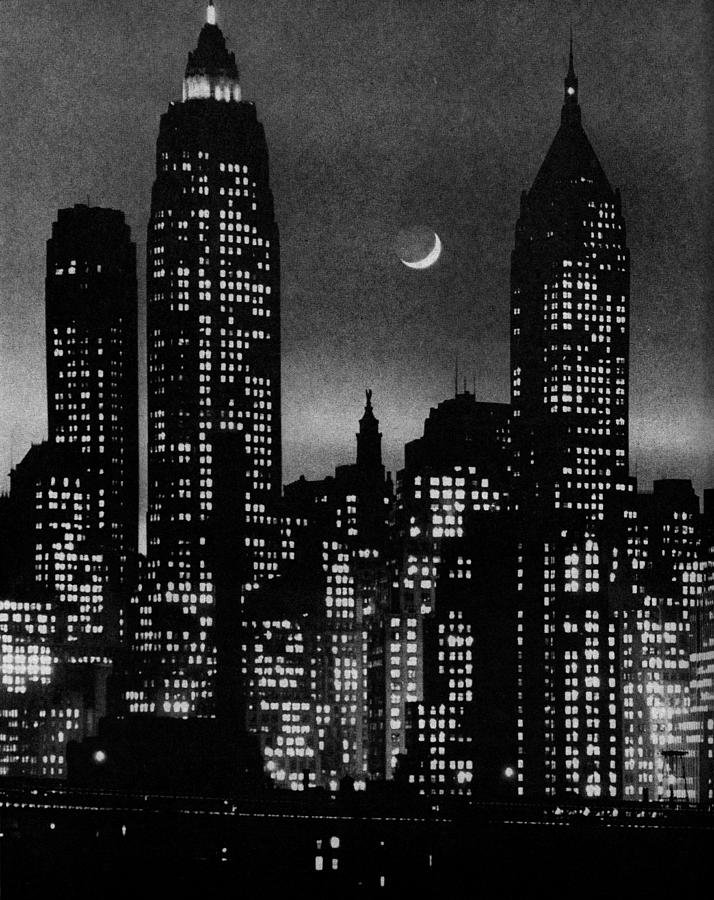 New York City Photograph - Moon Over Manhattan by Andreas Feininger