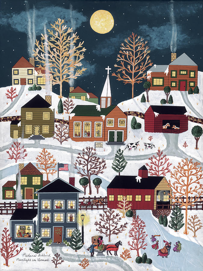 Winter Painting - Moonlight In Vermont #1 by Medana Gabbard