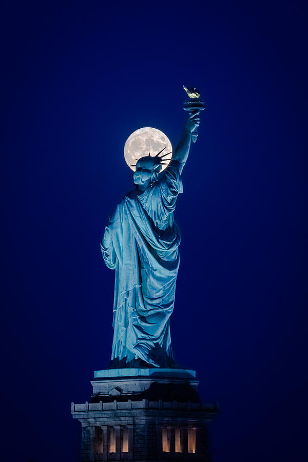 Statue Of Liberty Photograph - Moonrise Behind Liberty #1 by Peter Beckwermert
