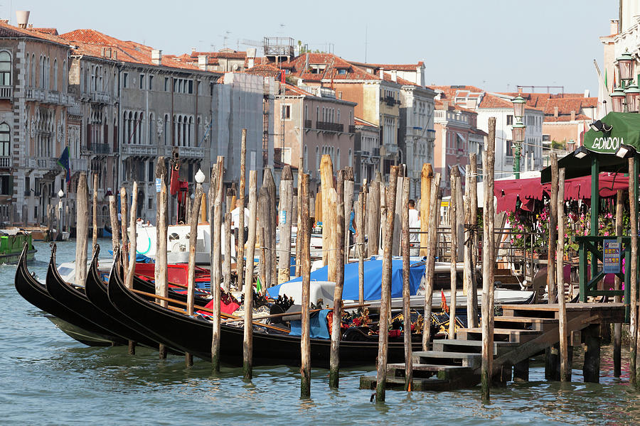 Moored Gondolas On The Grand Canal #1 Photograph by Martin Child
