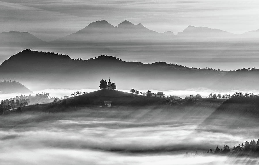 Black And White Photograph - Morning Rays #1 by Ales Krivec