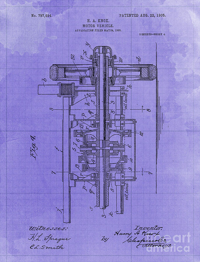 Motor Vehicle Old Patent Year 1905 Blueprint Drawing by Drawspots