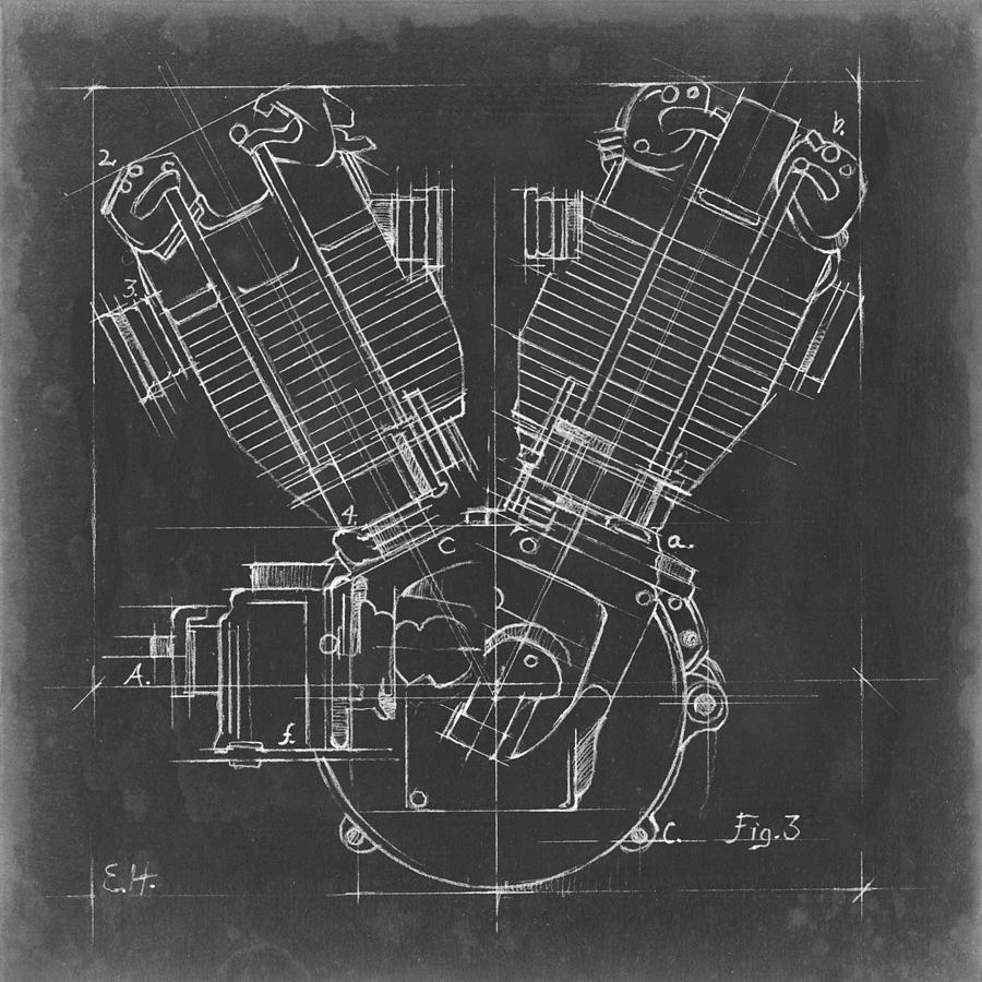 Motorcycle Engine Blueprint IIi Painting by Ethan Harper Pixels