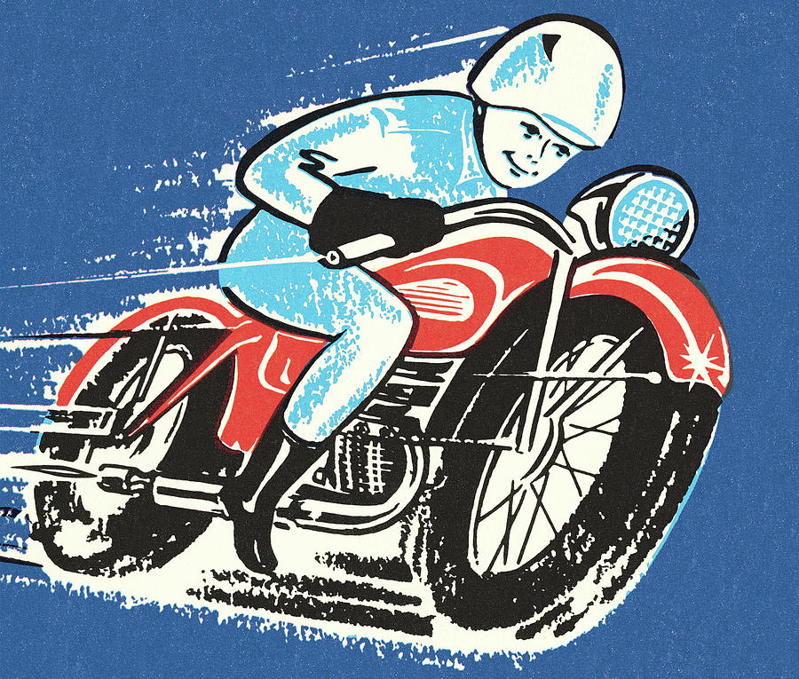 Transportation Drawing - Motorcycle Racer #1 by CSA Images