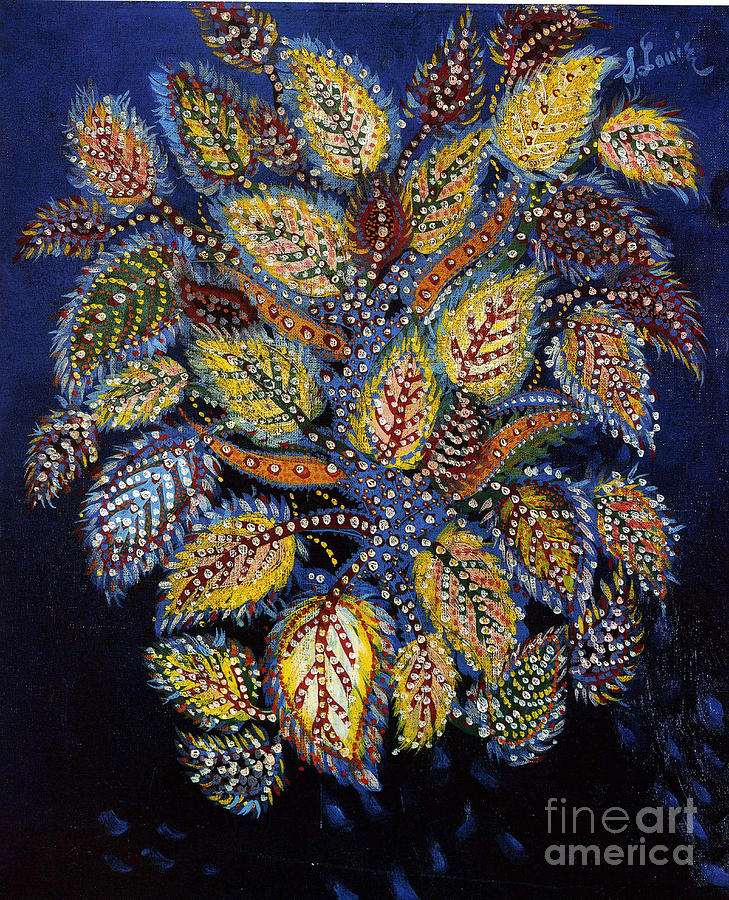 Mottled Flowers On A Blue Ground #1 Drawing by Heritage Images
