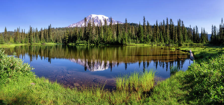 Mount Rainier Reflection in Mirror Lake Panorama   #1 Photograph by Alex Mironyuk