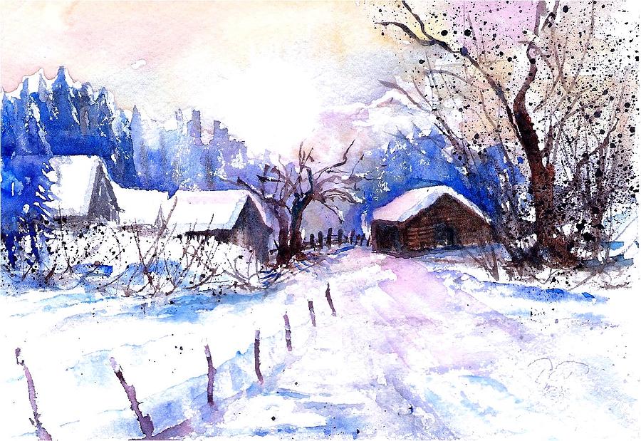 Mountain Village in Snow #2 Painting by Sabina Von Arx