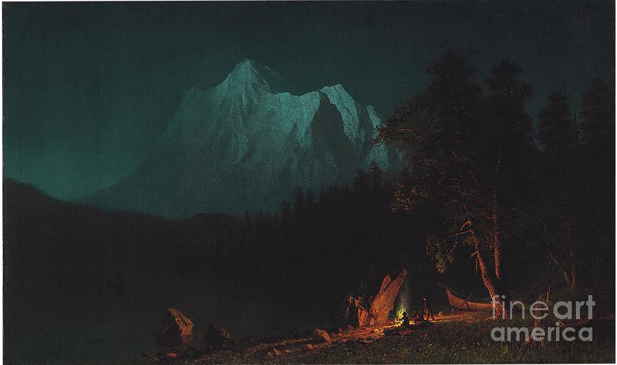 Mountainous Landscape By Moonlight Painting by Albert Bierstadt