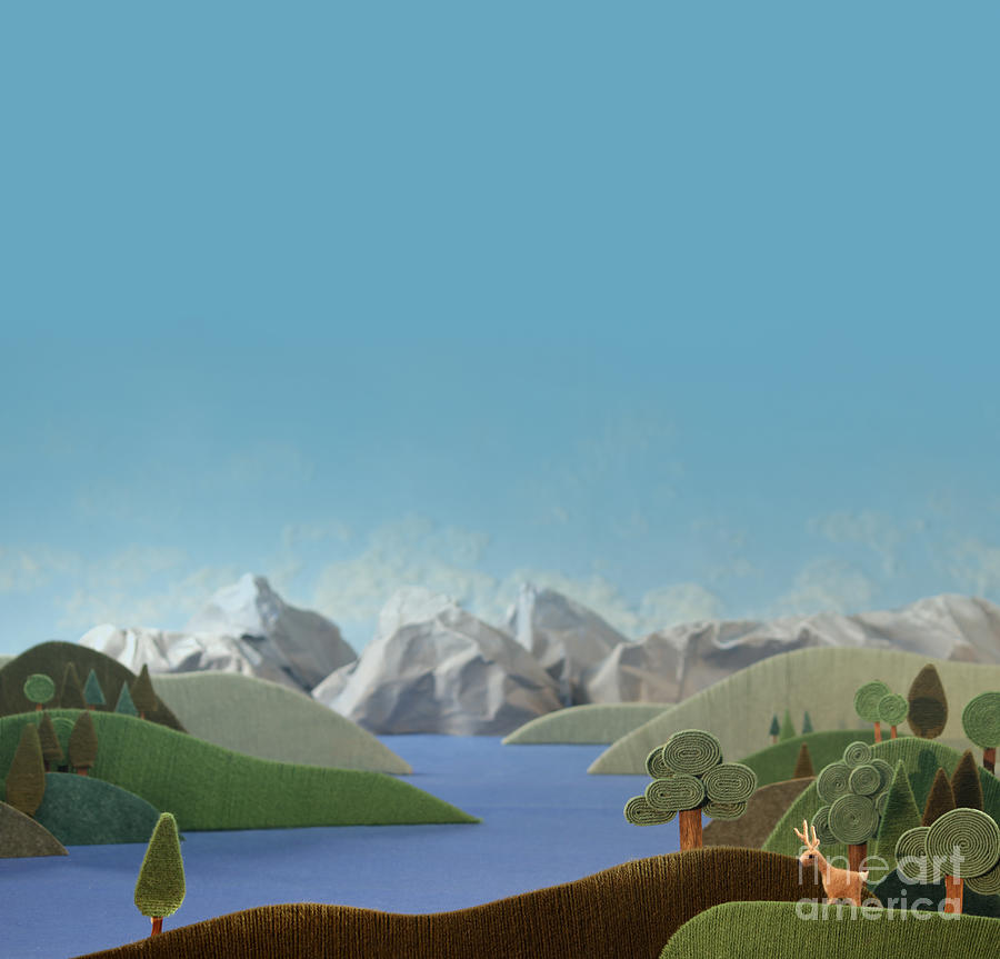 Country Photograph - Mountains Panorama With Deer - Alpine by Kreus Country Photograph - Mountains Panorama With Deer - Alpine by Kreus