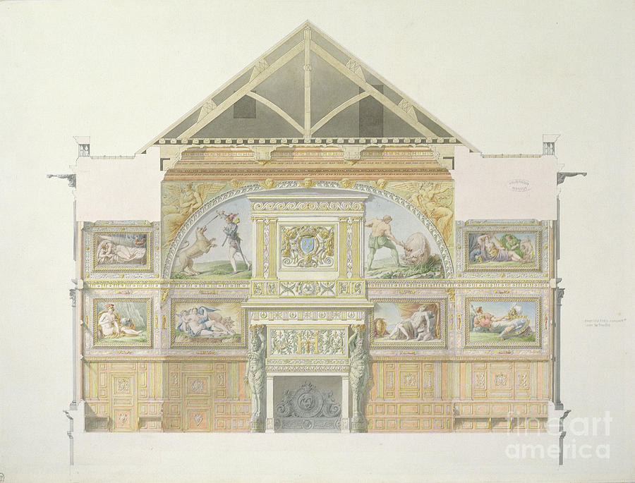 Architecture Painting - Ms 1014  Elevation Of The Ballroom At Fontainebleau, Plate From An Album by Charles Percier