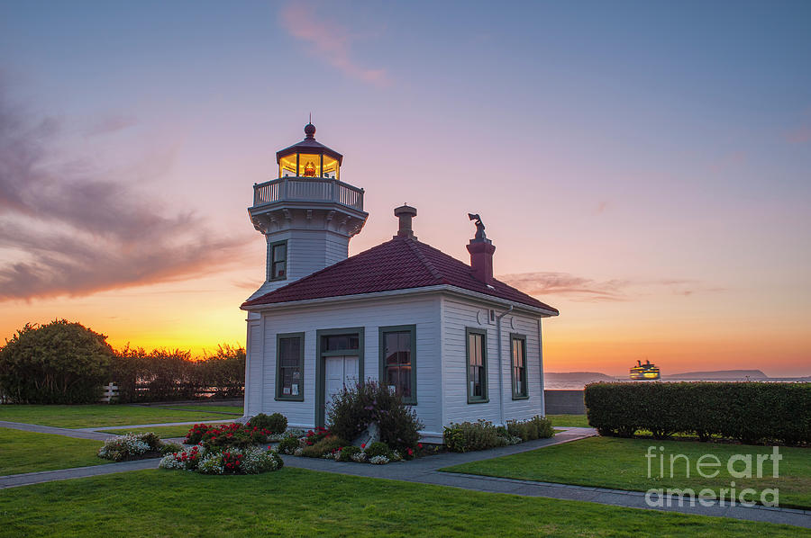 Mukilteo Lighthouse At Sunset Along Puget Sound #1 Photograph by Jim Corwin