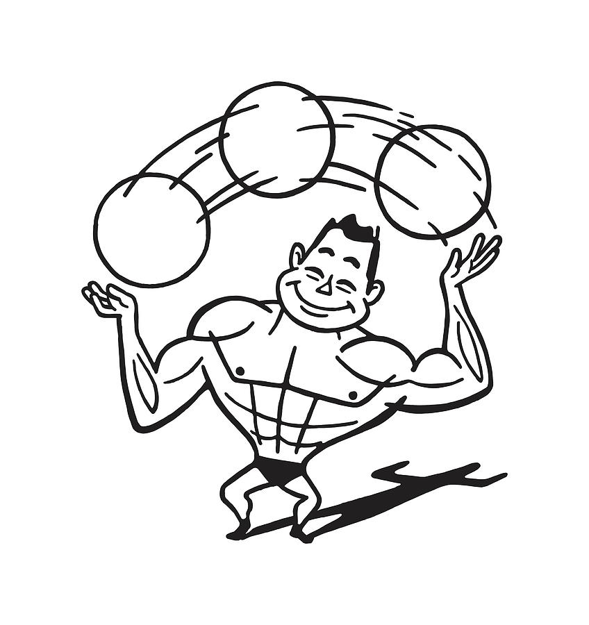 Black And White Drawing - Muscular Man Juggling #1 by CSA Images