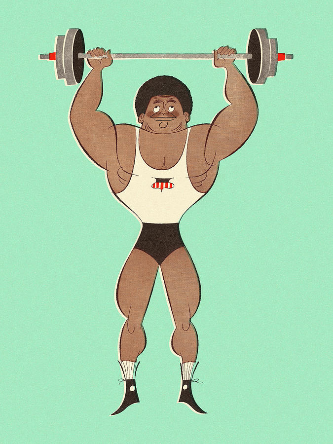 strong man cartoon lifting weights